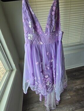Fashion Nova Lavender Embroidered Tulle Party Dress